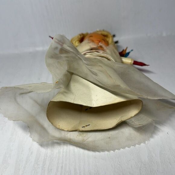 VTG 10 Light Angel Tree Topper 7" Japan Closed Eyes Yarn Hair Chiffon NOT WRKNG - Picture 6 of 6